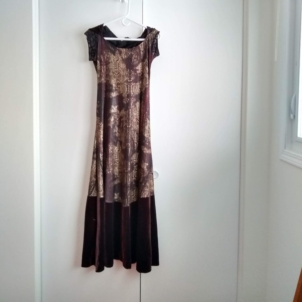 Vintage 00s maxi hooded faux leather velvet dress NWOT